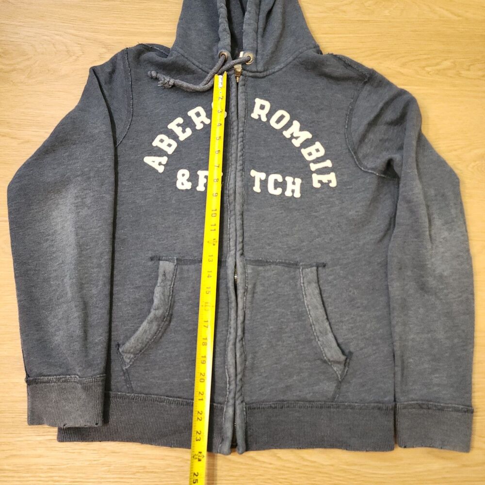 Abercrombie & Fitch Full Zip Hoodie Mens M Muscle Irregular Blue Spell Out Y2K - Picture 5 of 13